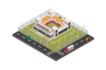 Modern Isometric  Stadiums, arenas and rink set in side of the road , Web Banners, Suitable for Diagrams, Infographics, Book Illustration, Game Asset, And Other Graphic Related Assets