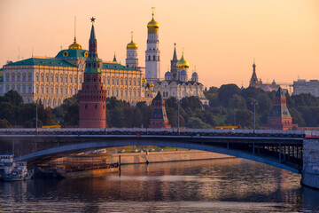 Moscow Kremlin, Kremlin Embankment and Moscow River in Moscow, Russia. Architecture and landmark of Moscow