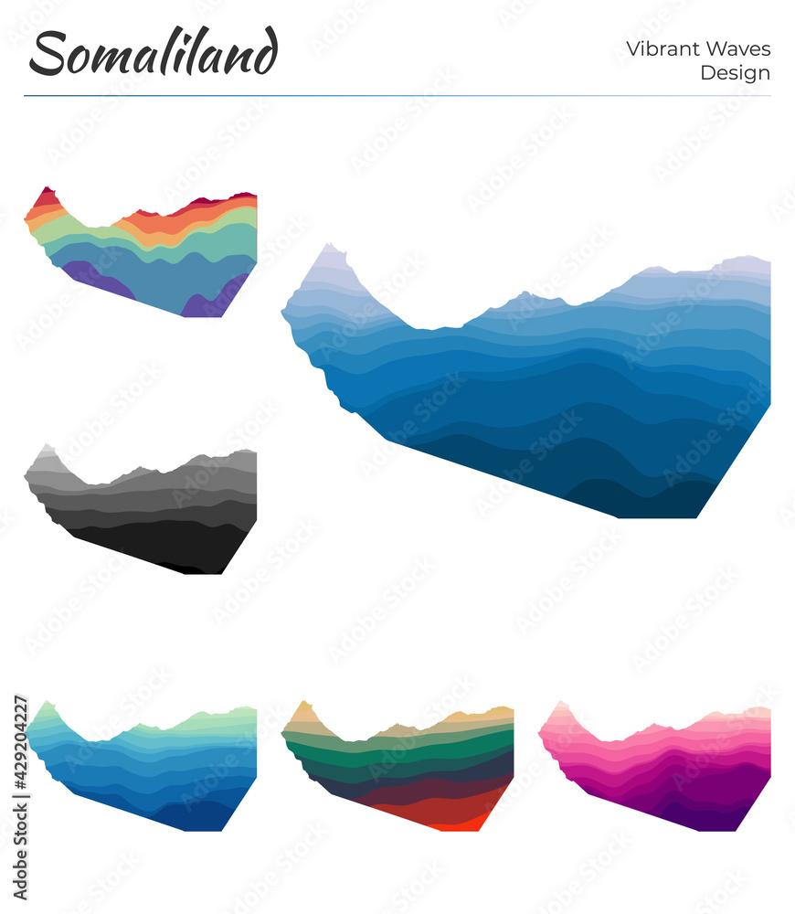 Poster set of vector maps of somaliland. vibrant waves design. bright map of the country in geometric smoot