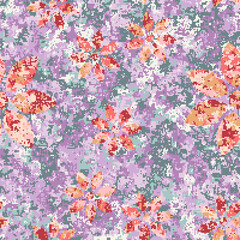 Women's camouflage. Pixel texture. Violet-green background and pink-red flowers.