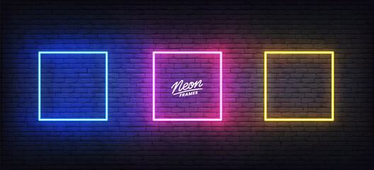 Frames neon set. Set of colorful glowing rectangle border templates © Stock Vector One