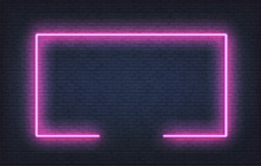 Neon frame sign. Realistic purple signboard glowing design template © Stock Vector One