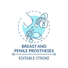 Breast and penile prostheses concept icon. Prostheses type idea thin line illustration. Mechanical device. Penile implant. Vector isolated outline RGB color drawing. Editable stroke