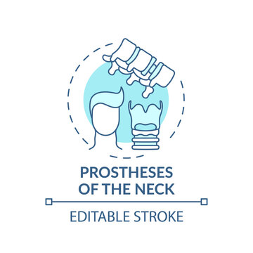 Neck Prostheses Concept Icon. Prostheses Type Idea Thin Line Illustration. Damaged Disc Replacement In Cervical Spine. Cosmetic Appearance. Vector Isolated Outline RGB Color Drawing. Editable Stroke