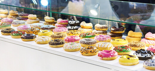 Colored donuts on shop window