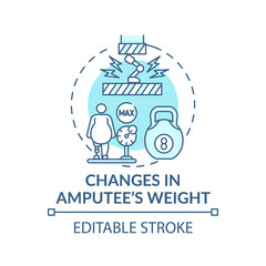 Changes in amputee weight concept icon. Prosthesis replacement idea thin line illustration. Making adjustments. Body weight maintaining. Vector isolated outline RGB color drawing. Editable stroke