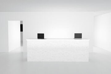 Background with empty reception desk in a office. 3D render.