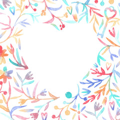Fototapeta na wymiar Floral sweet heart-shaped frame on white background