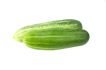 Two fresh green cucumbers isolated on white background