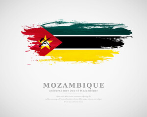 Happy independence day of Mozambique with artistic watercolor country flag background