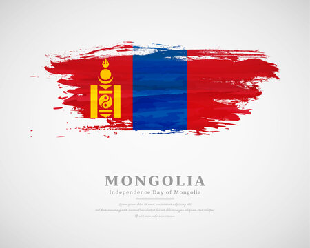 Happy independence day of Mongolia with artistic watercolor country flag background
