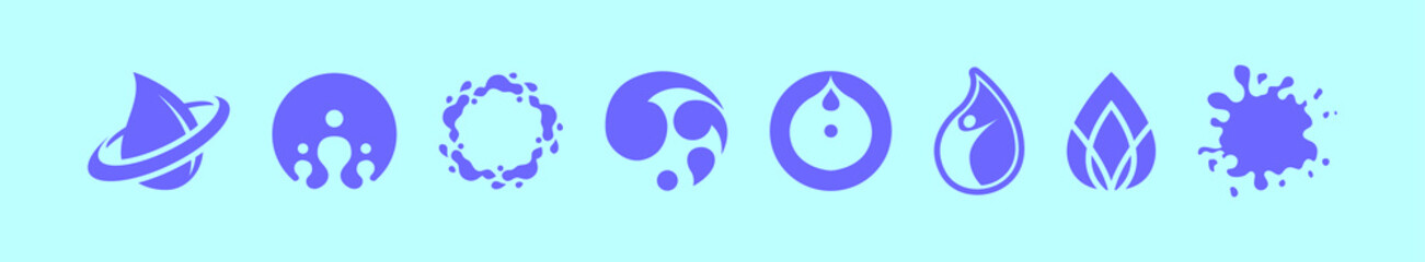 set of water cartoon icon design template with various models. vector illustration isolated on blue background