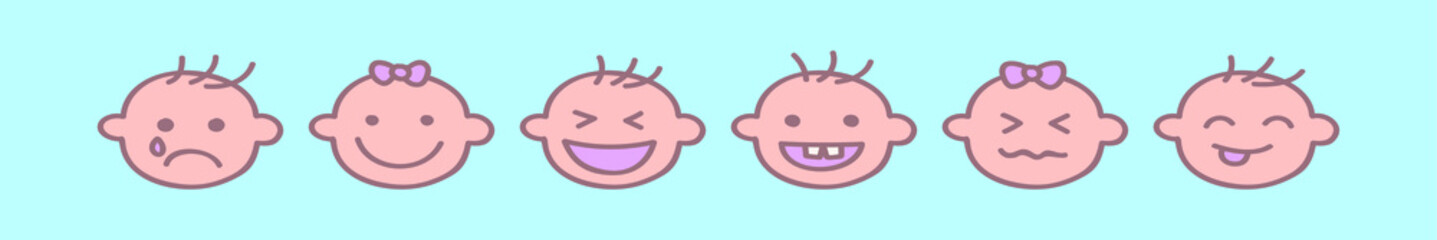 set of baby faces cartoon icon design template with various models. vector illustration isolated on blue background