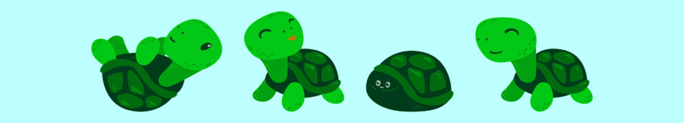 set of turtles animals cartoon icon design template with various models. vector illustration isolated on blue background