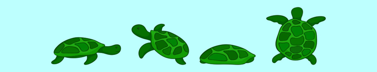 set of turtles animals cartoon icon design template with various models. vector illustration isolated on blue background