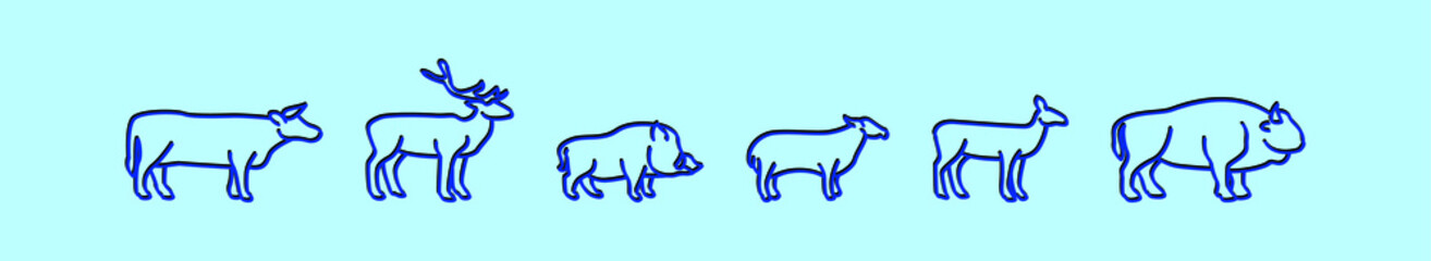 set of wild animals cartoon icon design template with various models. vector illustration isolated on blue background