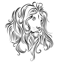Monochrome Illustration of Lion Head. Logo or Tattoo Template