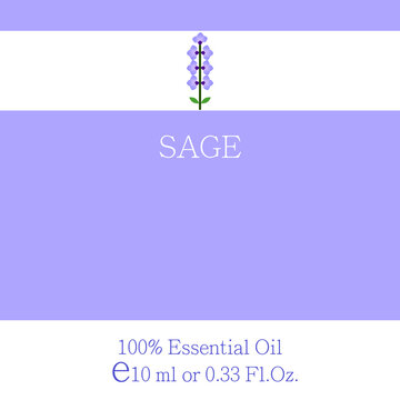 Sage essential oil. Essential oil label design. Cosmetics packaging template. Vector image on the theme of aromatherapy.
