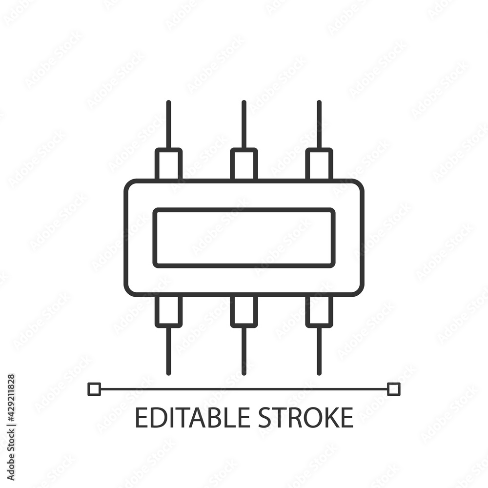 Poster connector linear icon. electromechanical device used to join conductors and create circuit. thin lin
