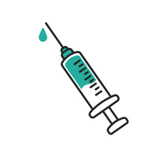 Syringe vector Vaccination concept against covid-19 isolated on background.