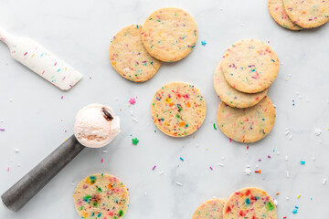 Sprinkle sugar cookies and a scoop of black cherry ice cream ready for making homemade ice cream...
