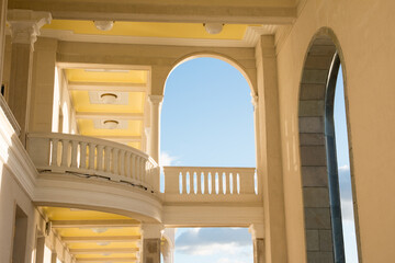 Fototapeta premium Semicircular window balcony frames of the palace. Interior