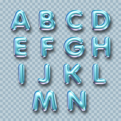 Blue metallic three dimensional alphabet isolated on transparent background