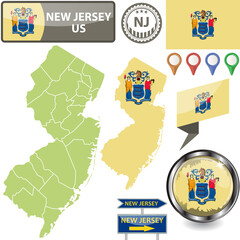 Map of New Jersey, US