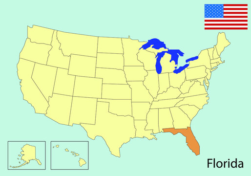 us map with states, florida state, vector illustration 