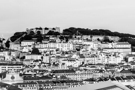Fototapeta Evening panoramic skyline of the old town of Lisbon, Portugal