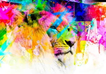 Gardinen Farbenfroh lion head with creative colorful abstract elements on light background  © reznik_val