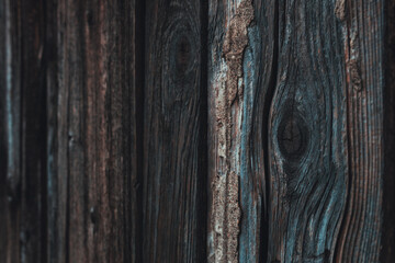 Wood knot on worn wooden plank, selective focus