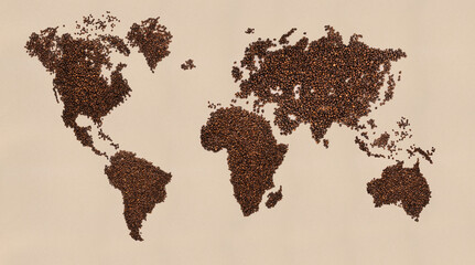 world map with coffee beans