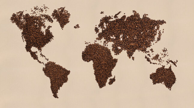 world map with coffee beans