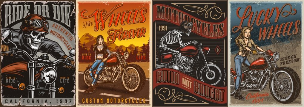 Vintage motorcycle colorful posters