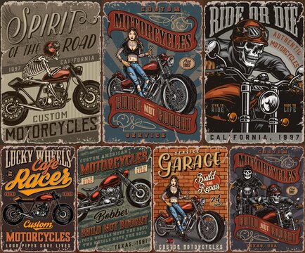 Custom motorcycle vintage posters collection