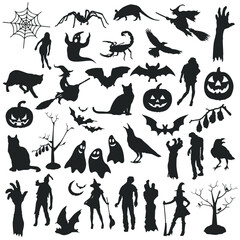Halloween Illustration Clip Art Design Collection Silhouettes Holiday. Icon Symbols Vector Shape.