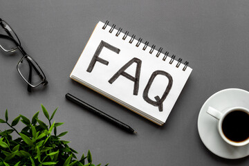 FAQ - fequently asked question - on notebook. Top view