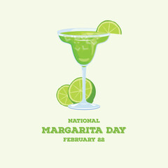 National Margarita Day vector. Margarita drink with lime icon vector. Green alcoholic cocktail icon vector. Glass of margarita vector. Margarita Day Poster, February 22. Important day