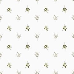 Isolated nature doodle seamless pattern with simple little flowers elements print. WHite background.