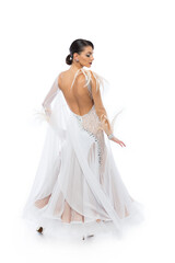 Beautiful young woman in an amazing white Latino dress.