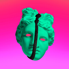 Modern conceptual art collage with ancient statue. Contemporary art.
