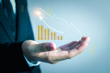 Business people are using Stock chart innovative technology. Mixed media, digital smartphone and online concept.