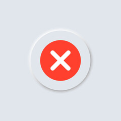 Cross mark vector icon in button in neumorphism design style