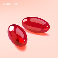 Two capsules painkiller isolated on light background. 3d Vector