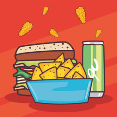 sandwich nachos and can