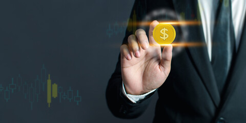 Business people are using Stock chart innovative technology. Mixed media, digital smartphone and online concept.