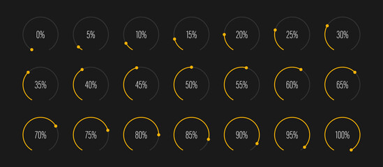 Set of arc percentage diagrams meters progress bar from 0 to 100 ready-to-use for web design, user interface UI or infographic - indicator with yellow