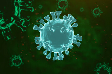 coronaviruses influenza concept COVID-19 on red background. 3d rendering.