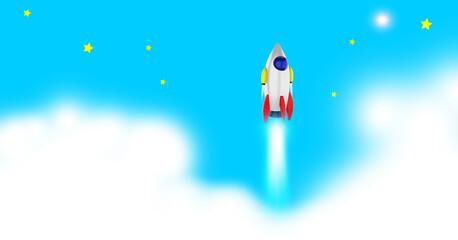 Space shuttle launch in the open space over the Earth. Ocean and sky under spaceship concept of business. . 3d rendering